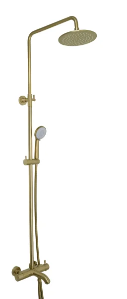 Just Taps Vos Thermostatic Bar Valve With 3 Outlets Adjustable Riser Brushed Brass