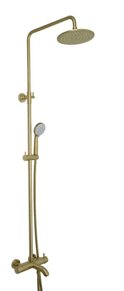 Just Taps Vos Thermostatic Bar Valve With 3 Outlets Adjustable Riser Brushed Brass product image - Image 1