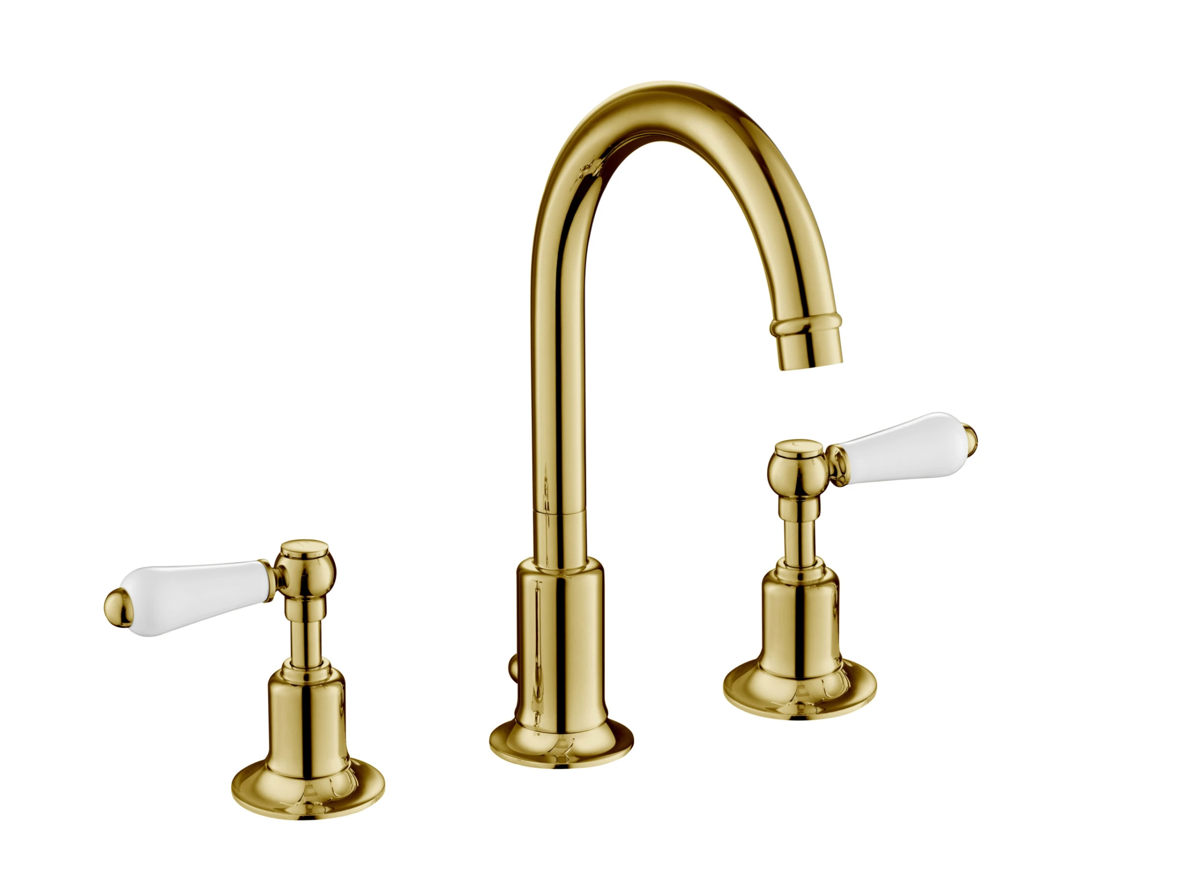 Just Taps Grosvenor Lever 3 Hole Deck Mounted Basin Mixer Swivel Spout Light Gold
