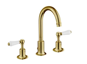 Just Taps Grosvenor Lever 3 Hole Deck Mounted Basin Mixer Swivel Spout Light Gold