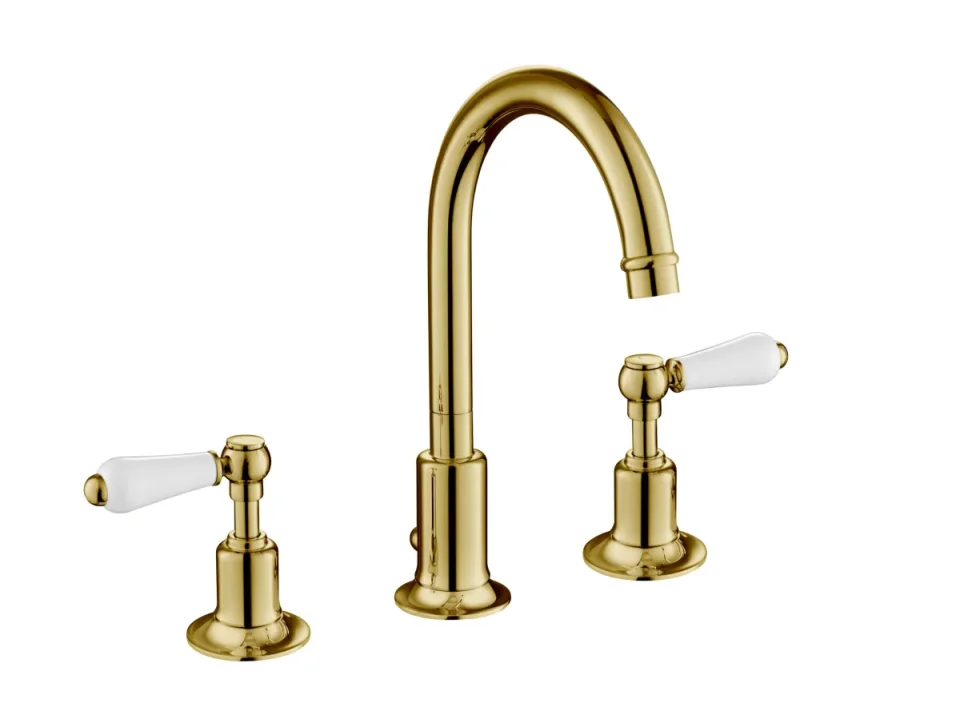 Just Taps Grosvenor Lever 3 Hole Deck Mounted Basin Mixer Swivel Spout Light Gold product image - Image 1