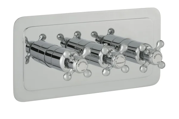 Just Taps Grosvenor Cross Thermostatic 3 Outlet Valve Horizontal Chrome
