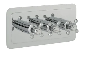 Just Taps Grosvenor Cross Thermostatic 3 Outlet Valve Horizontal Chrome