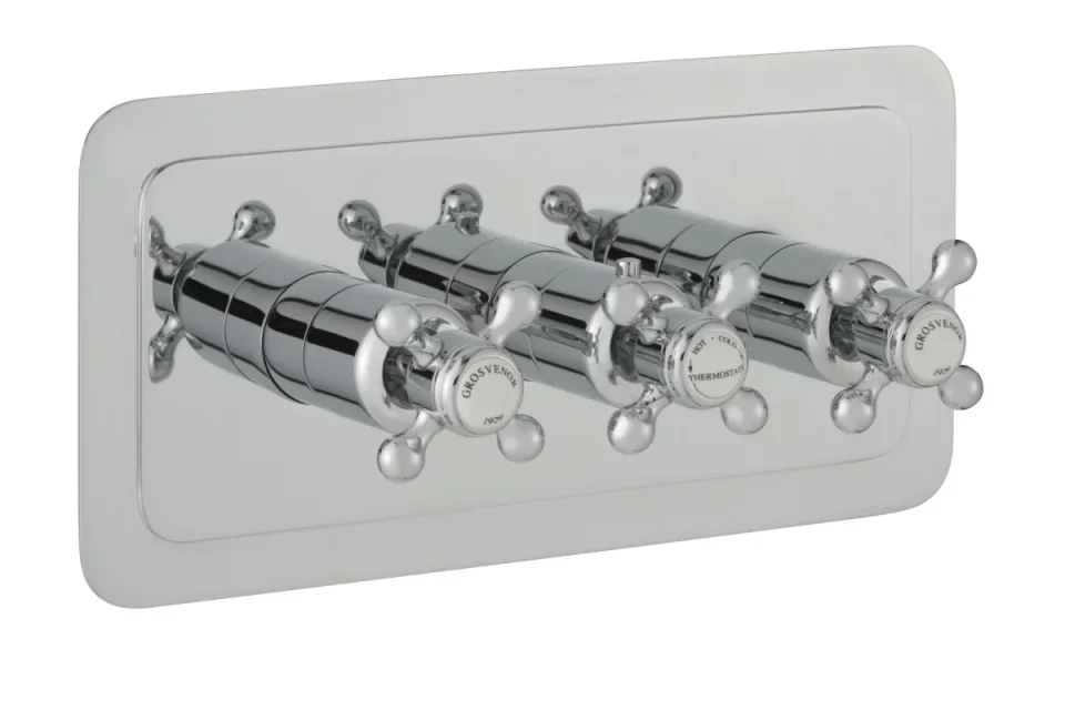 Just Taps Grosvenor Cross Thermostatic 3 Outlet Valve Horizontal Chrome product image - Image 1