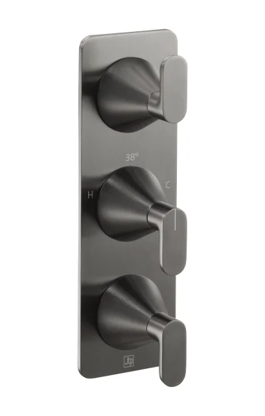Just Taps Kono Thermostatic Concealed 3 Outlet Shower Valve (both Handles Included) Brushed Black