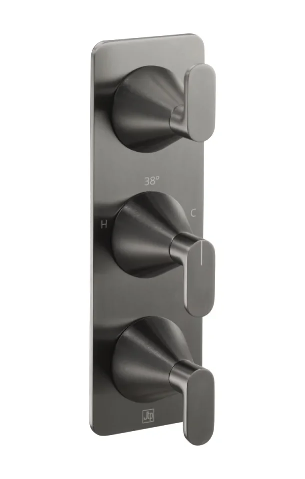 Just Taps Kono Thermostatic Concealed 3 Outlet Shower Valve (both Handles Included) Brushed Black product image - Image 1