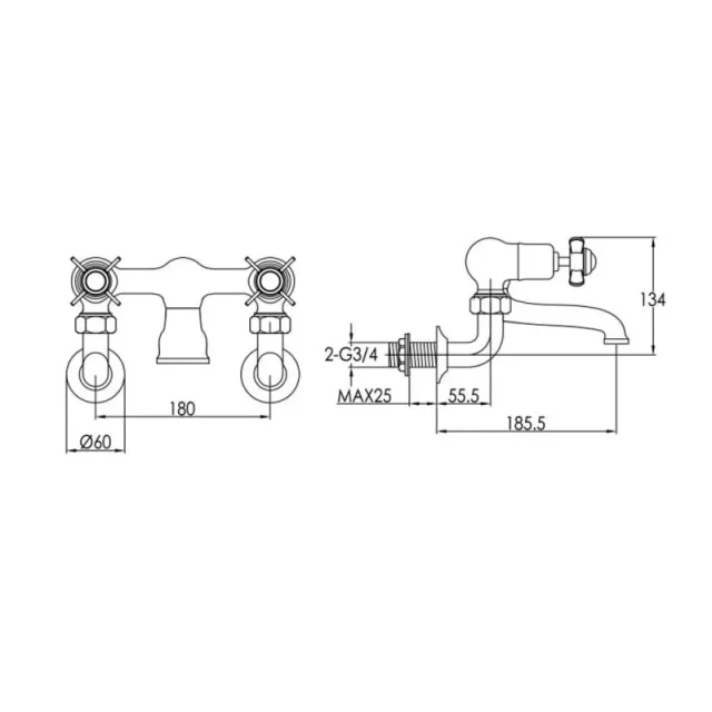 Just Taps Grosvenor Pinch Wall Mounted Bath Filler Chrome detail view - Image 2