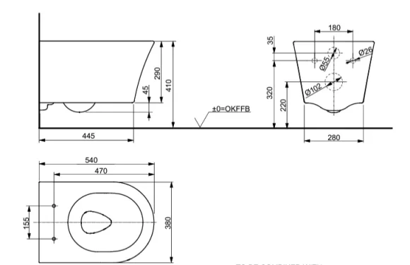 TOTO GP Wall Hung Toilet Pan White technical drawing - Image 2