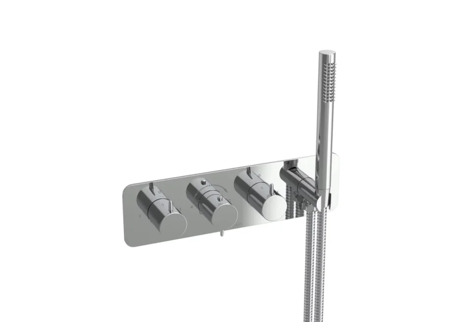 Saneux Eden 3 Way Handles & Plate Finish Kit In Landscape With Outlet Elbow (for Ed021l.h) - Chrome detail view - Image 3