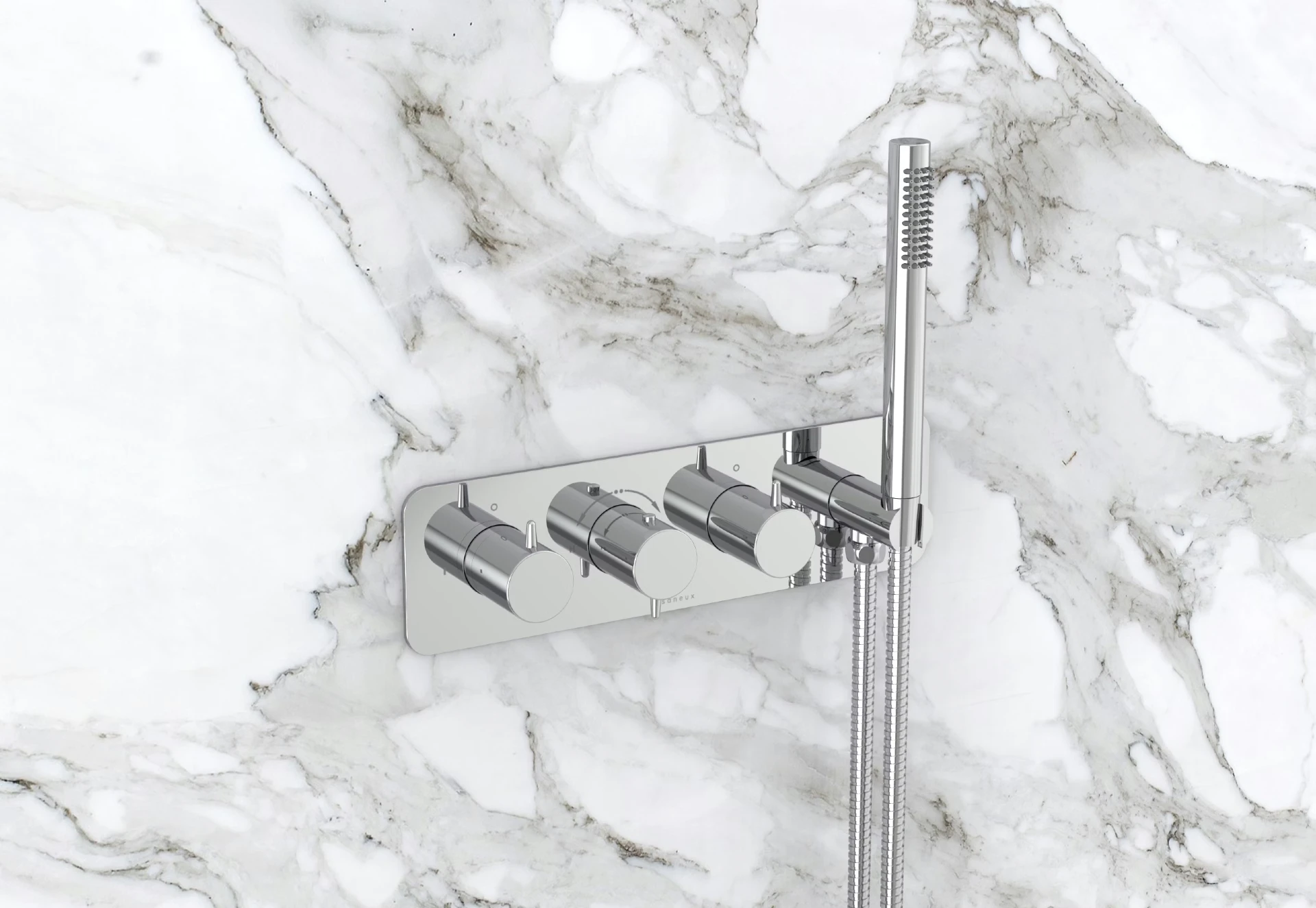 Saneux Eden 3 Way Handles & Plate Finish Kit In Landscape With Outlet Elbow (for Ed021l.h) - Chrome