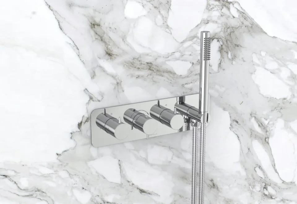 Saneux Eden 3 Way Handles & Plate Finish Kit In Landscape With Outlet Elbow (for Ed021l.h) - Chrome product image - Image 1