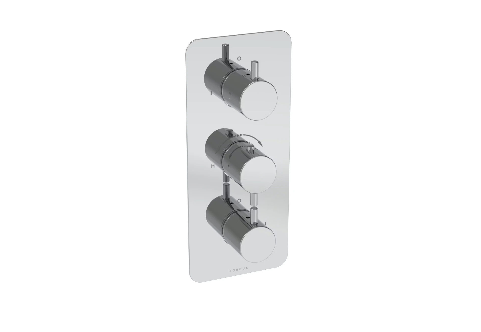 Saneux Cos 2 Way 3 Handle Thermostatic Shower Valve Kit - W/ Classic Handle - Portrait - Chrome