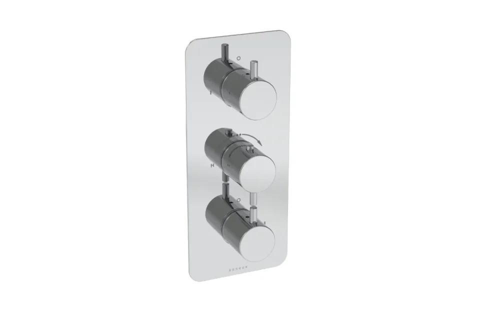 Saneux Cos 2 Way 3 Handle Thermostatic Shower Valve Kit - W/ Classic Handle - Portrait - Chrome product image - Image 1