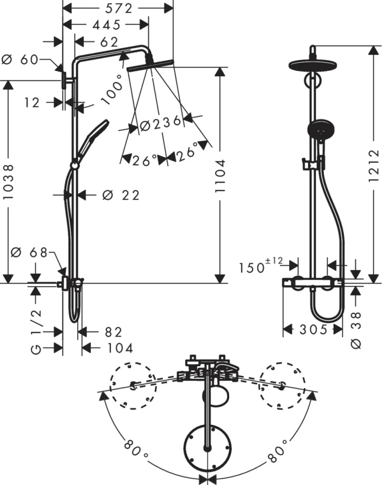Hansgrohe Raindance S Showerpipe 240 1jet With Thermostatic Shower Mixer Chrome detail view - Image 3