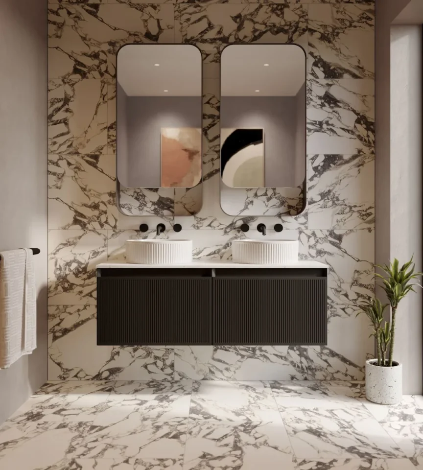 Saneux Monument 120cm Kit - 2 X 60cm 1 Drawer Wall Mounted Unit & 120cm Countertop - Matte Black detail view - Image 2