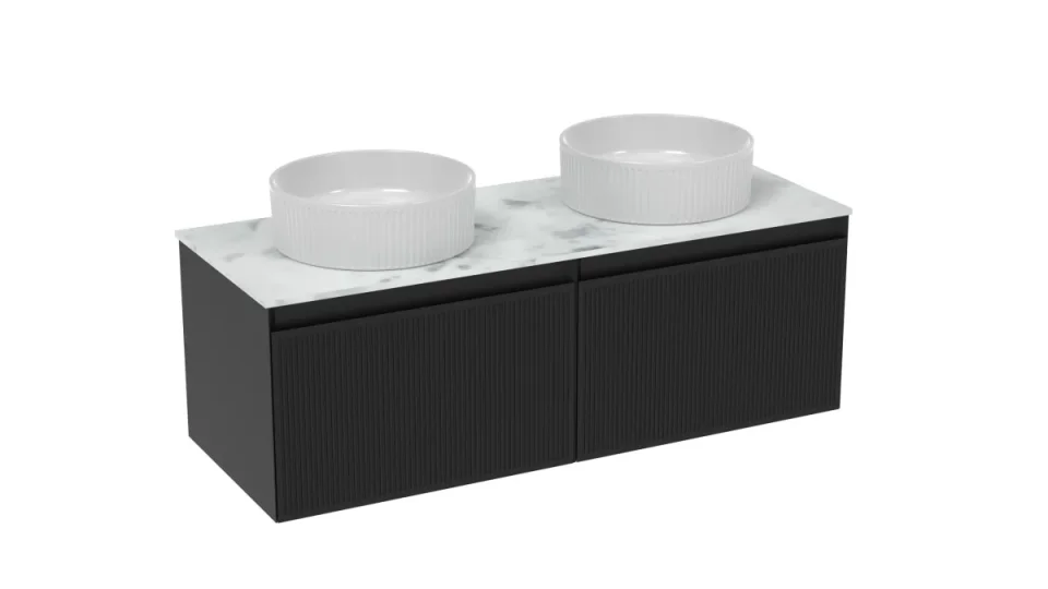 Saneux Monument 120cm Kit - 2 X 60cm 1 Drawer Wall Mounted Unit & 120cm Countertop - Matte Black detail view - Image 4