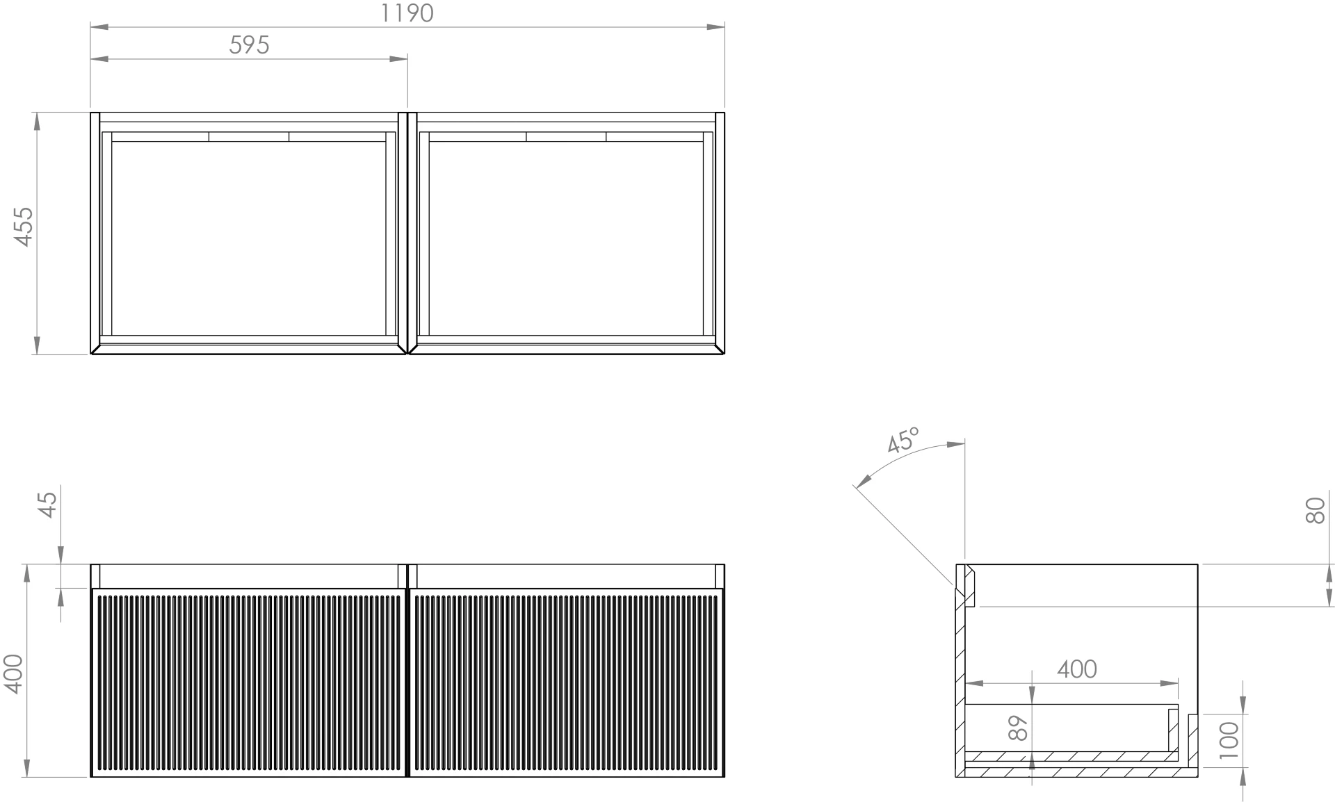 Saneux Monument 120cm Kit - 2 X 60cm 1 Drawer Wall Mounted Unit & 120cm Countertop - Matte Black