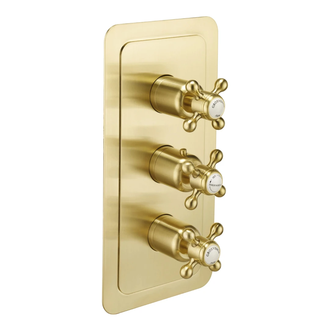 Just Taps Grosvenor Cross-concealed Thrmostatic 2 Outlet Valve Vertical Brushed Brass