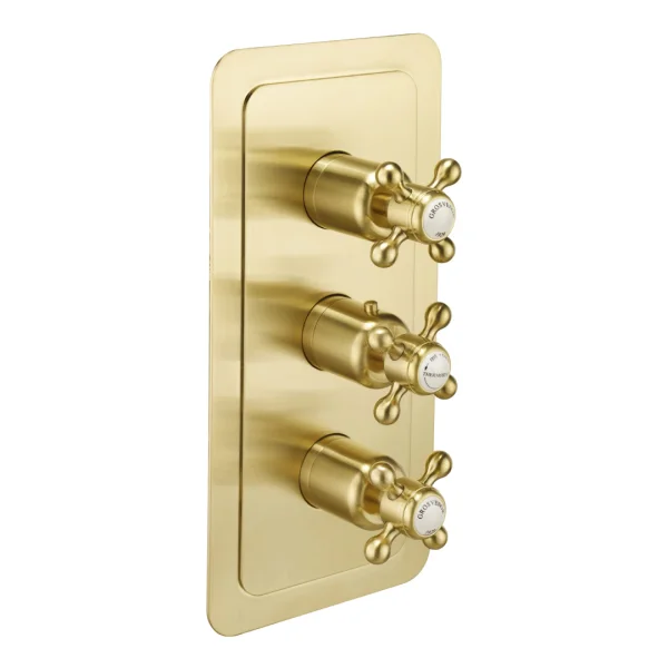 Just Taps Grosvenor Cross-concealed Thrmostatic 2 Outlet Valve Vertical Brushed Brass
