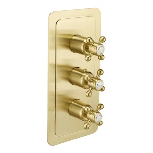 Just Taps Grosvenor Cross-concealed Thrmostatic 2 Outlet Valve Vertical Brushed Brass