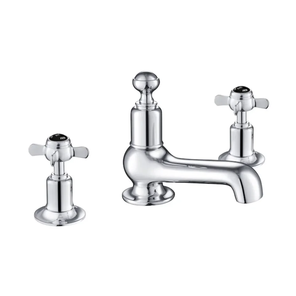 Just Taps Grosvenor Pinch 3 Hole Deck Mounted Basin Mixer Matt Black detail view - Image 2