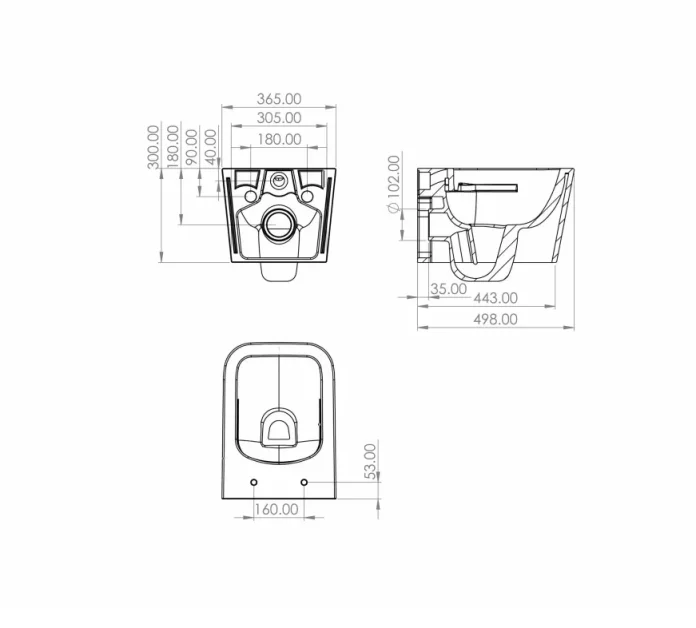 Saneux Matteo Wall Hung Wc Pan - Rimless technical drawing - Image 2