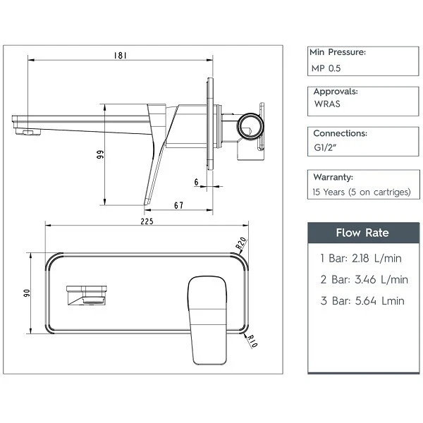 Just Taps Hix Single Lever Wall Mounted Basin Mixer, Mp 0.5 Chrome