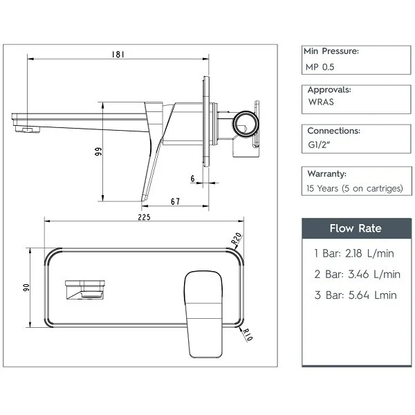 Just Taps Hix Single Lever Wall Mounted Basin Mixer, Mp 0.5 Chrome