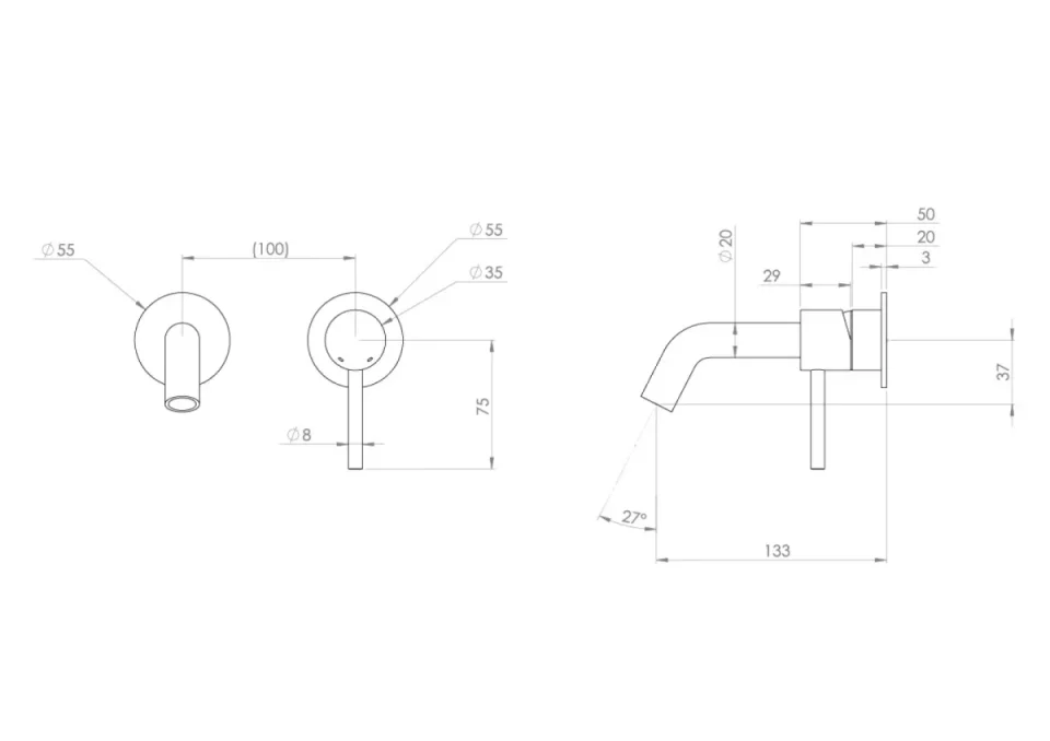 Saneux Cos 2 Plate Wall Mounted Basin Mixer Kit - W/ Short Spout (130mm) W/ Classic Handle - Brushed Brass (pvd) detail view - Image 2