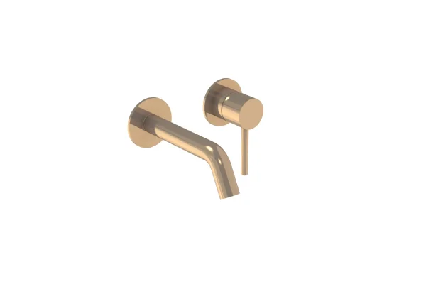 Saneux Cos 2 Plate Wall Mounted Basin Mixer Kit - W/ Short Spout (130mm) W/ Classic Handle - Brushed Bronze (pvd)