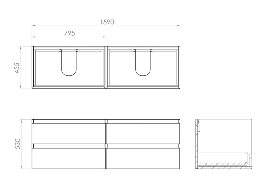 Saneux Uni 160cm Kit - 2 X 80cm 2 Drawer Wall Mounted Unit & 160cm Countertop - Matte White detail view - Image 2