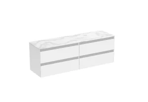 Saneux Uni 160cm Kit - 2 X 80cm 2 Drawer Wall Mounted Unit & 160cm Countertop - Matte White