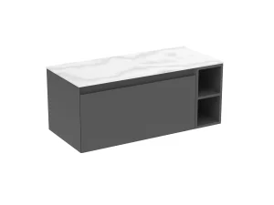 Saneux Uni 140cm Kit - 2 X 60cm 1 Drawer Wall Mounted Unit, 20cm Spacer & 140cm Countertop - Matte Anthracite