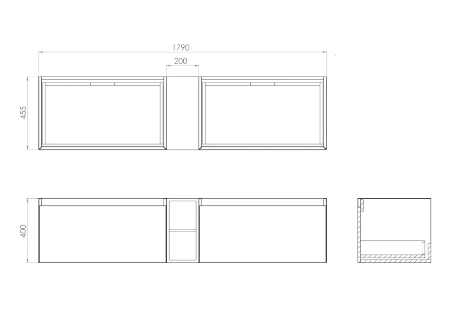 Saneux Uni 80cm Kit - 60cm 1 Drawer Wall Mounted Unit, 20cm Spacer & 80cm Countertop - Matte Anthracite detail view - Image 2