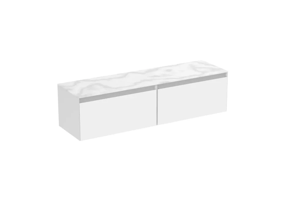 Saneux Uni 160cm Kit - 2 X 80cm 1 Drawer Wall Mounted Unit & 160cm Countertop - Matte White product image - Image 1