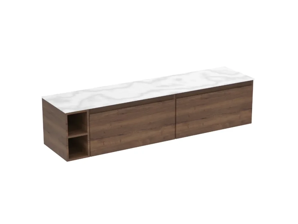 Saneux Uni 180cm Kit - 2 X 80cm 1 Drawer Wall Mounted Unit, 20cm Spacer & 180cm Countertop - English Oak detail view - Image 5