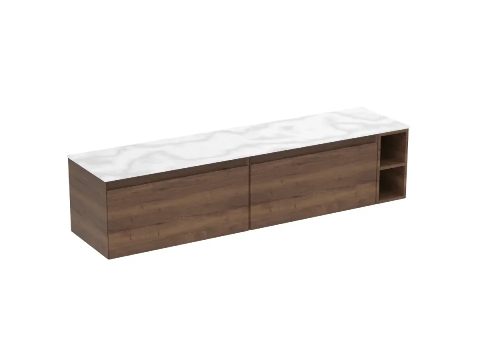 Saneux Uni 180cm Kit - 2 X 80cm 1 Drawer Wall Mounted Unit, 20cm Spacer & 180cm Countertop - English Oak detail view - Image 6