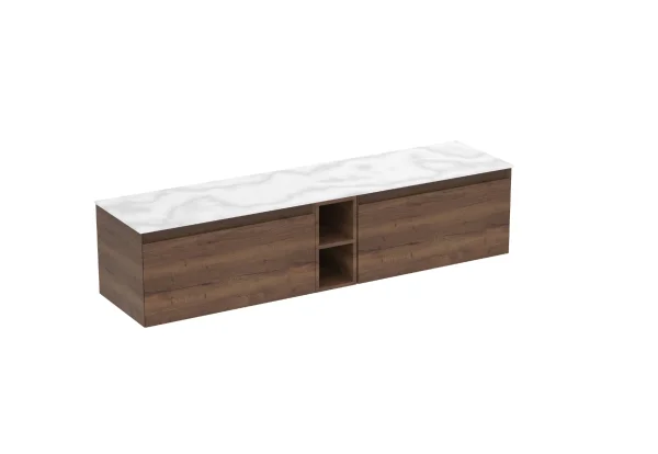 Saneux Uni 180cm Kit - 2 X 80cm 1 Drawer Wall Mounted Unit, 20cm Spacer & 180cm Countertop - English Oak