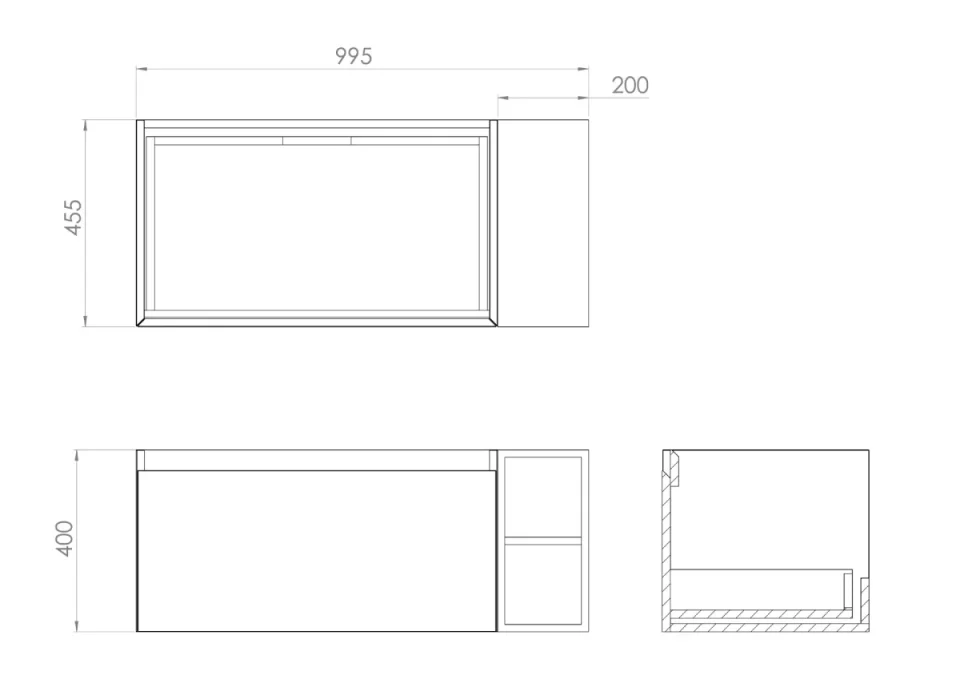 Saneux Uni 100cm Kit - 80cm 1 Drawer Wall Mounted Unit, 20cm Spacer & 100cm Countertop - English Oak detail view - Image 3