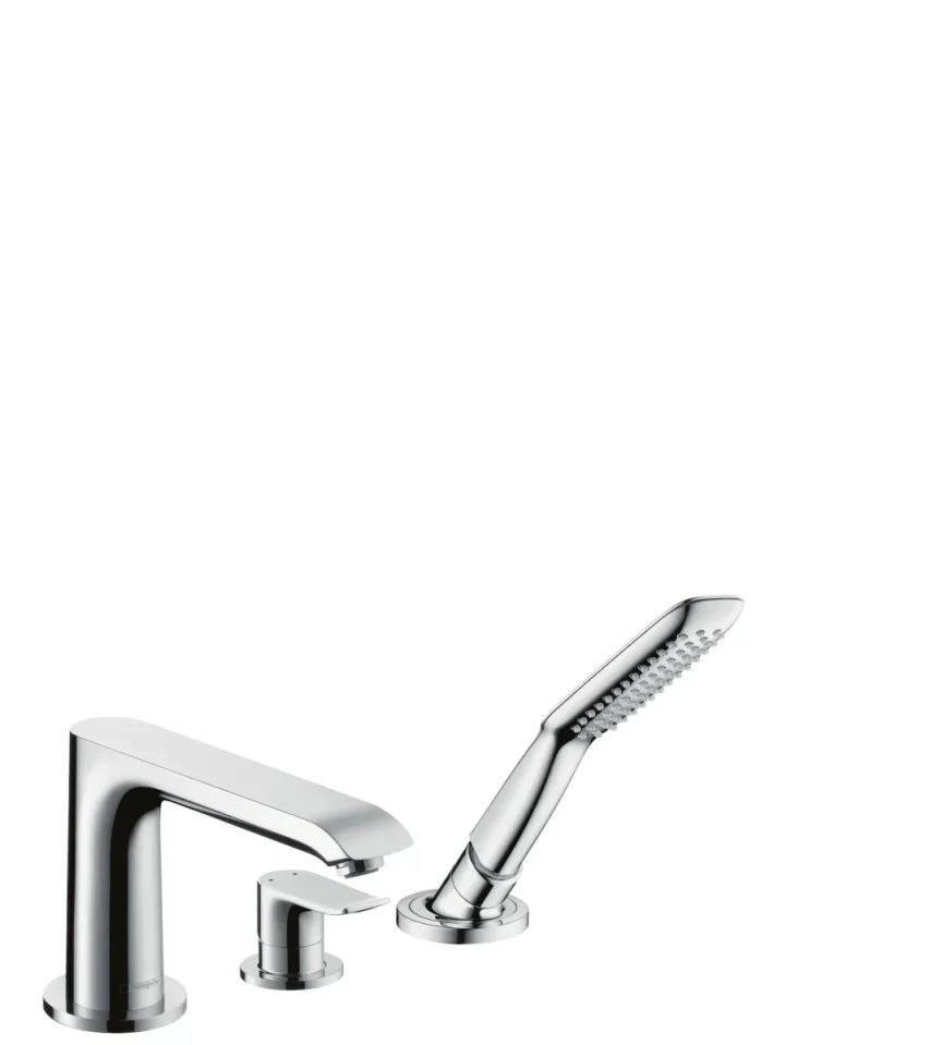 Hansgrohe Metris 3-hole Rim-mounted Single Lever Bath Mixer Chrome product image - Image 1