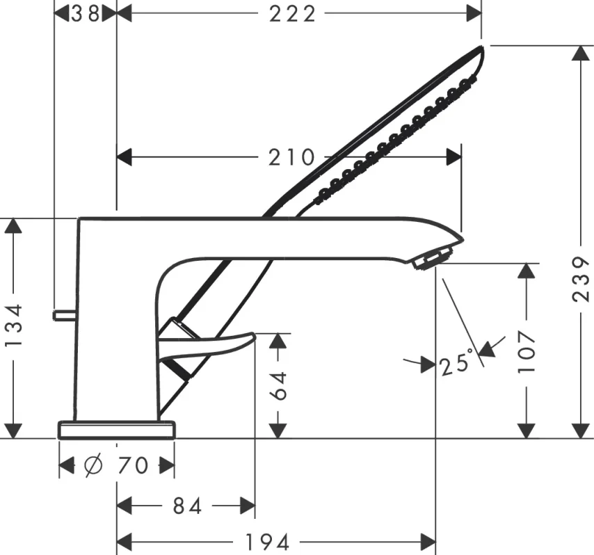 Hansgrohe Metris 3-hole Rim-mounted Single Lever Bath Mixer Chrome detail view - Image 3
