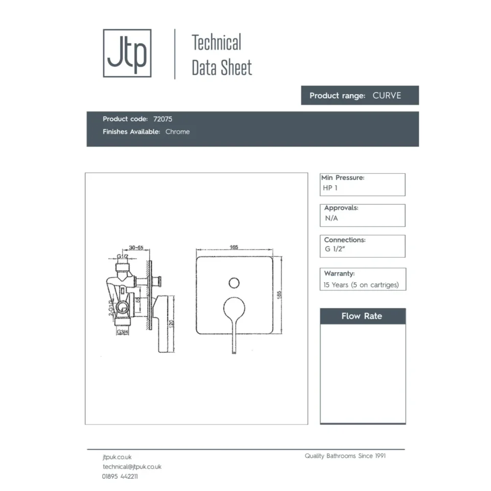 Just Taps Curve Single Lever Manual Valve Chrome detail view - Image 2