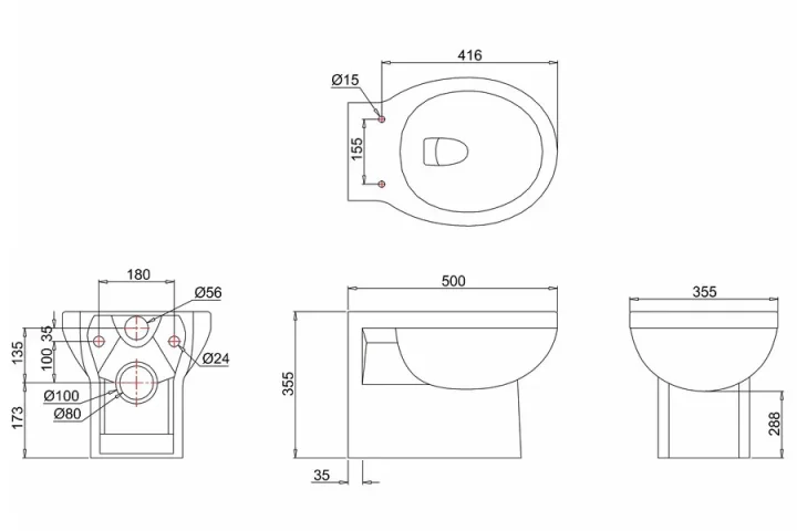 Burlington Wall Hung Pan technical drawing - Image 2