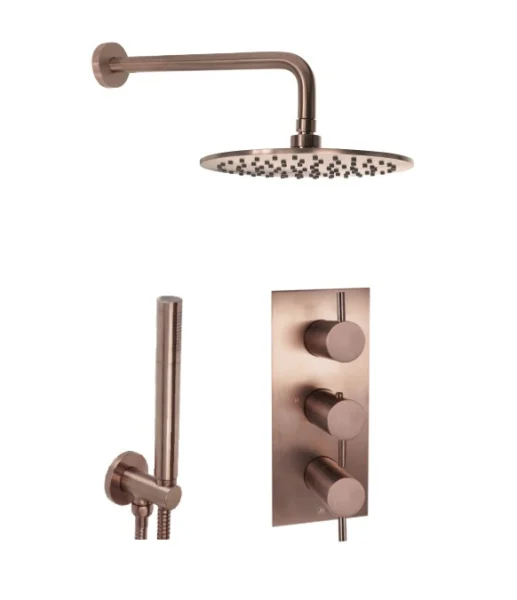 Just Taps Vos 2 Outlet Shower Valve, Arm 400mm, Overhead Shower 250mm, Round Water Outlet