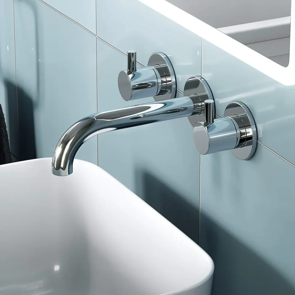 Just Taps Florence 3 Hole Wall Mounted Basin Mixer Chrome detail view - Image 2