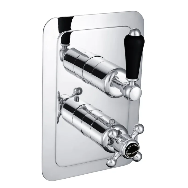 Just Taps Grosvenor Lever Concealed Thermostatic 2 Outlet Valve Matt Black product image - Image 1