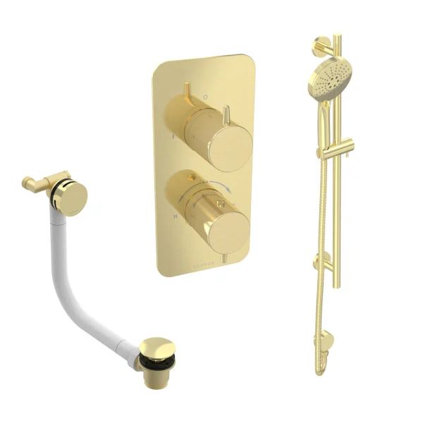 Saneux Eden 2 Way Shower Kit - W/ 3 Function Handset & Slider Rail & Bath Filler - Brushed Brass