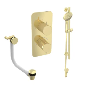 Saneux Eden 2 Way Shower Kit - W/ 3 Function Handset & Slider Rail & Bath Filler - Brushed Brass