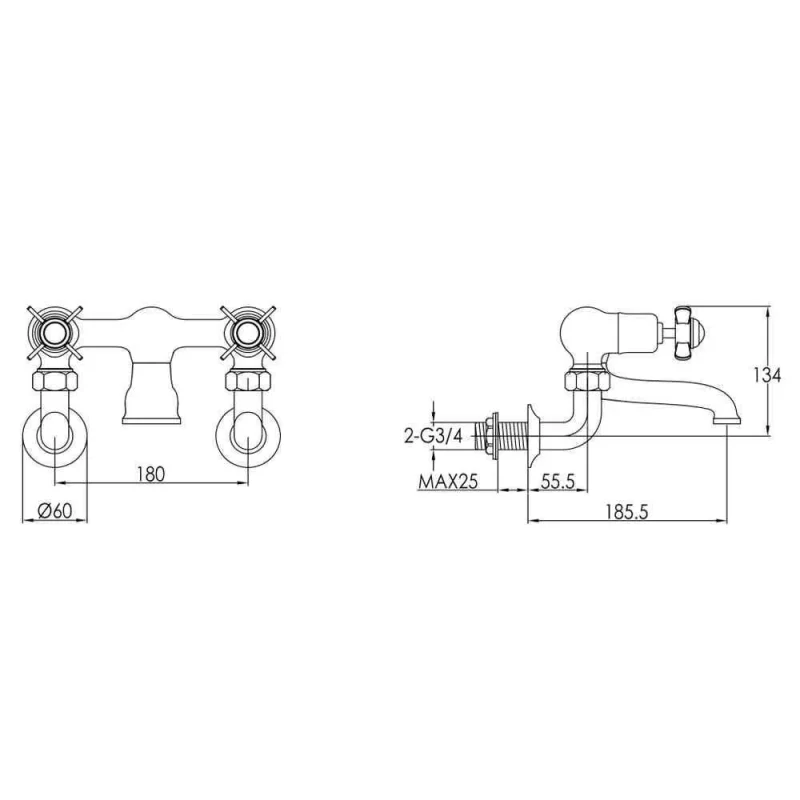 Just Taps Grosvenor Pinch Wall Mounted Bath Filler Nickel detail view - Image 2