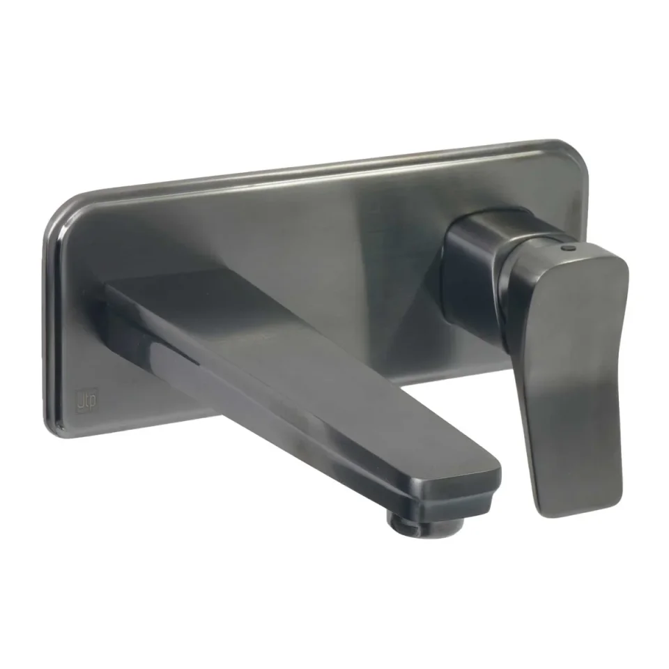 Just Taps Hix Single Lever Wall Mounted Basin Mixer Brushed Black detail view - Image 2